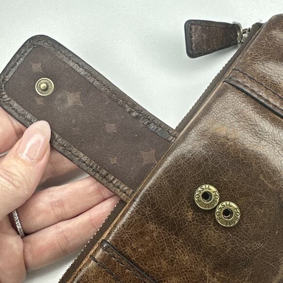 Fossil RARE Long Live Vintage 1954 Bifold Brown Lamb Hide Leather Top Zip Wallet - Picture 6 of 16